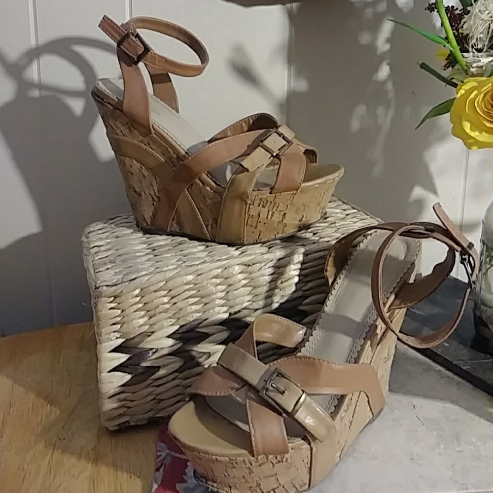Shï by Journey's Leather & Cork Wedge Platforms